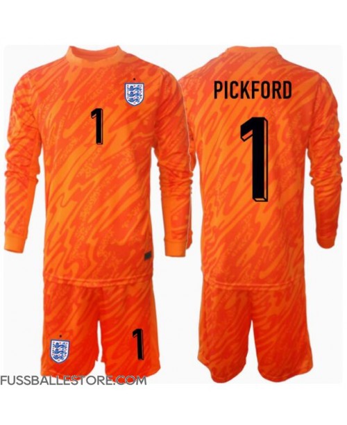 Günstige England Jordan Pickford #1 Torwart Heimtrikotsatz Kinder EM 2024 Langarm (+ Kurze Hosen)